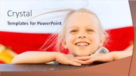  Presentation with children climbing - Colorful presentation theme enhanced with summer childhood leisure and people concept - happy little girl on children playground climbing frame backdrop and a sky blue colored foreground