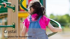  Presentation with children climbing - PPT theme enhanced with summer childhood leisure and people concept - close up of little girl playing on climbing frame at children playground background and a coral colored foreground