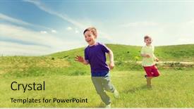  Presentation with childhood - Theme having summer childhood leisure and people background and a yellow colored foreground