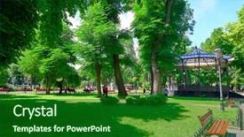  Presentation with peoples - Amazing slide deck having summer city park with peoples bright sunny day trees with shadows and green grass backdrop and a forest green colored foreground