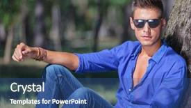  Presentation with base - Audience pleasing slide deck consisting of summer clothes - young casual man sitting backdrop and a  colored foreground