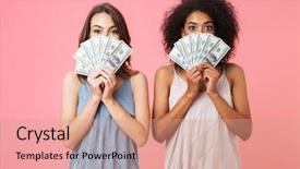  Presentation with banknotes - Slide set consisting of summer clothes holding money background and a coral colored foreground