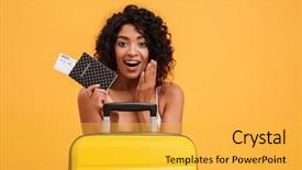  Presentation with african woman - Colorful PPT theme enhanced with summer clothes holding passport backdrop and a yellow colored foreground