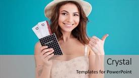  Presentation with passport - Beautiful PPT theme featuring summer clothes holding passport backdrop and a coral colored foreground