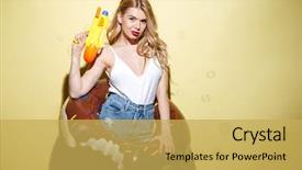  Presentation with summer - Presentation theme having summer clothes holding water gun background and a  colored foreground