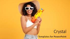  Presentation with bridge over troubled water - PPT theme having summer clothes holding water pistol background and a yellow colored foreground