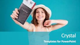  Presentation with cheerful - Slide set with summer clothes showing passport background and a teal colored foreground