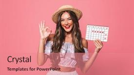  Presentation with girl scouts explorer summer - Slide set enhanced with summer clothes showing periods calendar background and a coral colored foreground