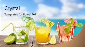  Presentation with fruit drink - Amazing PPT layouts having summer cocktails with pieces backdrop and a light blue colored foreground