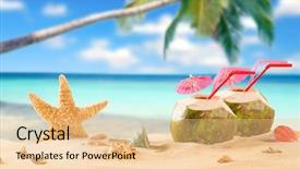  Presentation with coconut - Cool new slide deck with summer coconut cocktail on tropical beach backdrop and a lemonade colored foreground
