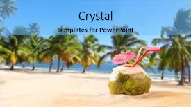  Presentation with coconut - PPT theme having summer coconut drink on the beach summer paradise background and a light blue colored foreground