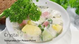  Presentation with soup - Cool new PPT theme with summer-cold-soup-with-vegetables backdrop and a soft green colored foreground