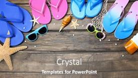  Presentation with summer - Cool new presentation with summer composition with flip-flops and sunglasses on wooden background backdrop and a gray colored foreground