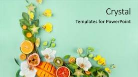  Presentation with summer flowers - Presentation theme enhanced with summer composition with fruits background and a soft green colored foreground