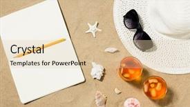  Presentation with summer sun - Cool new presentation theme with summer concept - notebook with pencil backdrop and a lemonade colored foreground