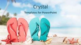  Presentation with summer at the beach - Presentation featuring summer concept with colored sandals background and a  colored foreground