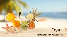  Presentation with starfish - Cool new presentation theme with summer concept with exotic drinks backdrop and a lemonade colored foreground