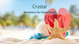  Presentation with shells - Amazing slides having summer concept with sandy beach backdrop and a light blue colored foreground