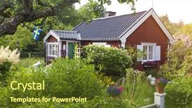  Presentation with flower memorial - Presentation design consisting of summer cottage with flower background and a tawny brown colored foreground