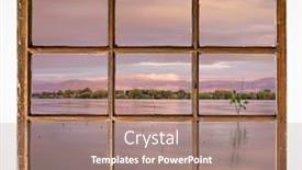  Presentation with dawn - Presentation theme featuring summer-dawn-over-calm-lake background and a coral colored foreground