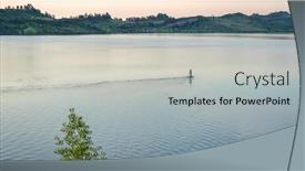  Presentation with mountain lake - Slide set consisting of summer-dawn-over-mountain-lake background and a light gray colored foreground