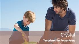  Presentation with beach toys on sand - Beautiful slides featuring summer day happy boy filling backdrop and a coral colored foreground