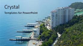  Presentation with hotel - Slides consisting of summer day in crimea background and a light blue colored foreground
