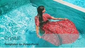  Presentation with maxi - PPT layouts having summer-dress-fashion-model-woman background and a teal colored foreground