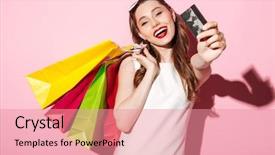  Presentation with summer camp volunteer orientation - Amazing PPT layouts having summer dress holding credit card backdrop and a coral colored foreground