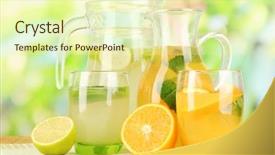  Presentation with lemonade - Theme with summer drink - orange and lemon lemonade background and a soft green colored foreground