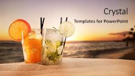  Presentation with blur - Presentation theme consisting of summer drinks blur sandy beach background and a lemonade colored foreground