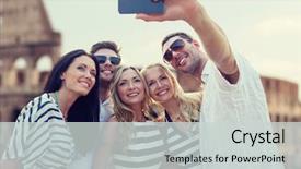  Presentation with tourism selfie - Presentation design featuring summer europe tourism technology background and a light gray colored foreground