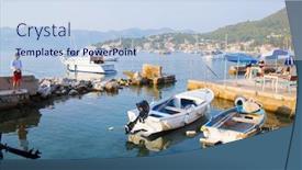  Presentation with fishing boats - Presentation enhanced with summer evening at the seaside in a bay with boats and yachts young fisherman with a fishing rod on the beach background and a sky blue colored foreground