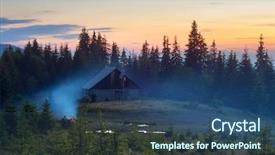  Presentation with bonfire - PPT layouts with summer evening mountain landscape camping in nature bonfire near the house background and a ocean colored foreground