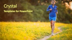  Presentation with health woman running female runner - Audience pleasing presentation design consisting of summer evening shallow dof color backdrop and a tawny brown colored foreground