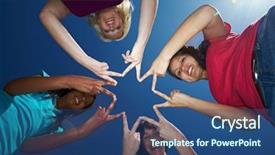  Presentation with shape - Amazing slide deck having summer fair - four women forming a star backdrop and a ocean colored foreground