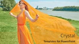  Presentation with blue orange - Presentation theme having summer-fashion-and-female-beauty background and a gold colored foreground
