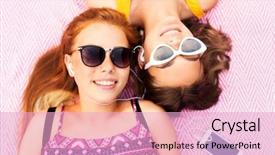  Presentation with technology - PPT theme featuring summer fashion leisure and technology background and a lemonade colored foreground