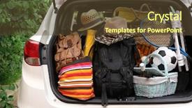  Presentation with paper bag vs plastic bags - Slide deck enhanced with summer festival - suitcases and bags in trunk background and a tawny brown colored foreground