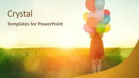  Presentation with teenage girl - Colorful PPT theme enhanced with summer field with colorful balloon backdrop and a cream colored foreground