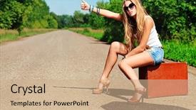  Presentation with road safety young drivers - Amazing presentation having summer free - pretty young woman hitchhiking along backdrop and a coral colored foreground