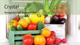  Presentation with border organic vegetables on wood - Amazing slide deck having summer fruits - vegetables in wooden boxes backdrop and a yellow colored foreground