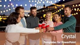  Presentation with summer celebration - Slides having summer garland - leisure celebration and people concept background and a coral colored foreground