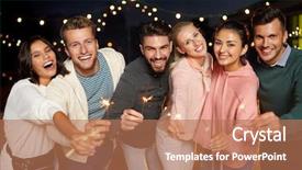  Presentation with summer celebration - Presentation design having summer garland - leisure celebration and people concept background and a coral colored foreground