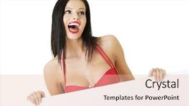  Presentation with girl scouts explorer summer - Presentation theme with summer girl in bikini holding blank board isolated on white background and a lemonade colored foreground