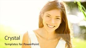  Presentation with pretty girl - Colorful PPT theme enhanced with summer girl portrait asian woman backdrop and a blonde colored foreground