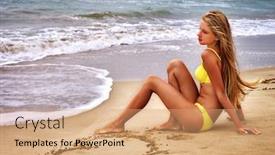  Presentation with sand heart - Slides with summer-girl-sea-teenager-draws background and a coral colored foreground