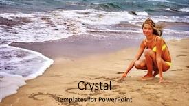  Presentation with ocean waves - PPT theme with summer girl sea woman in swimsuit written in sand 2017 two thousand and seventeenth year near ocean with waves background and a coral colored foreground