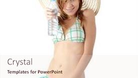  Presentation with mineral - PPT theme having summer girl with bottle of mineral water isolated on white background background and a sky blue colored foreground