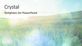  Presentation with blue green - Theme featuring summer green meadow under blue background and a cool aqua colored foreground